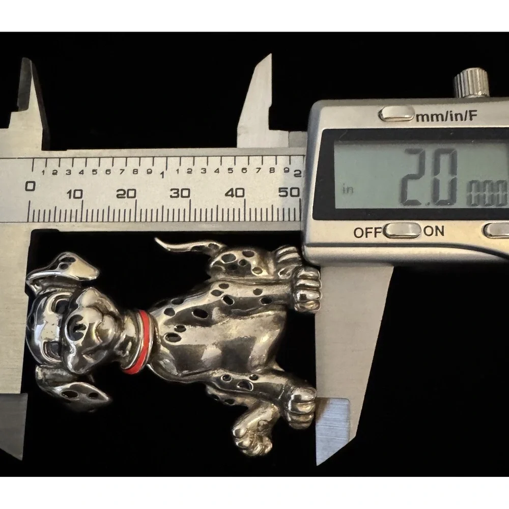 Disney 101 Dalmatians Puppy Bobblehead Brooch Silver Tone Red Collar Vintage Pin